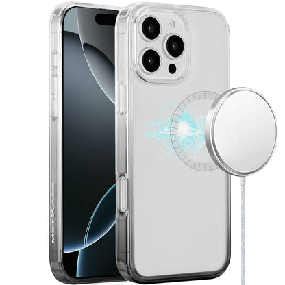 For Apple iPhone 16 Pro Transparent Two Tone Gradiant Magnetic Space [Compatible with Magsafe] Hybrid Shockproof Protective Case Cover Two Tone Smoke