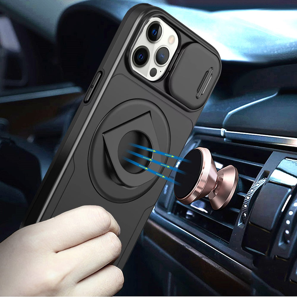 For Apple iPhone 14 /13 Full Coverage with Camera Window, Magnetic Circle, Rotatable Ring Stand, MagSafe Compatible, Shockproof Hybrid Protectiv Case Cover