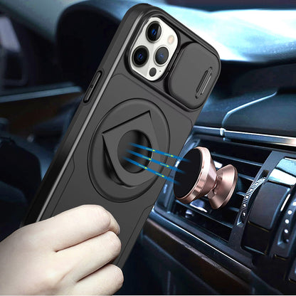 For Apple iPhone 14 /13 Full Coverage with Camera Window, Magnetic Circle, Rotatable Ring Stand, MagSafe Compatible, Shockproof Hybrid Protectiv Case Cover