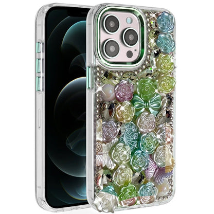 Phone Case for Apple iPhone 12 Pro Max 3D Flower Bling Rhinestone Glitter Cute Stylish Shockproof Protective Decorative Luxury Grip Stones Ornaments Cover