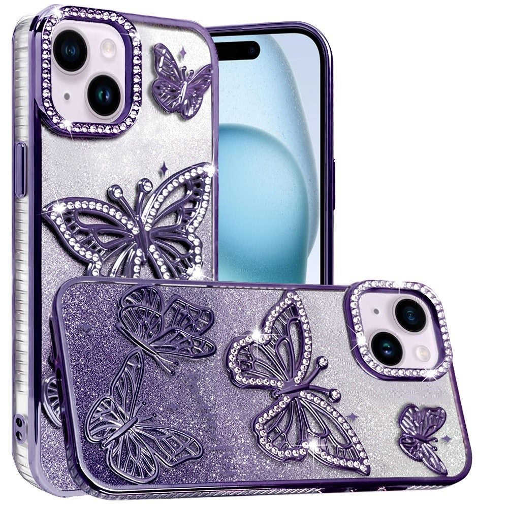 Phone Case for Apple iPhone 15 Plus Butterfly Freedom Shimmer Glitter Thick TPU Shockproof Anti Slip Durable Protective Design Cover