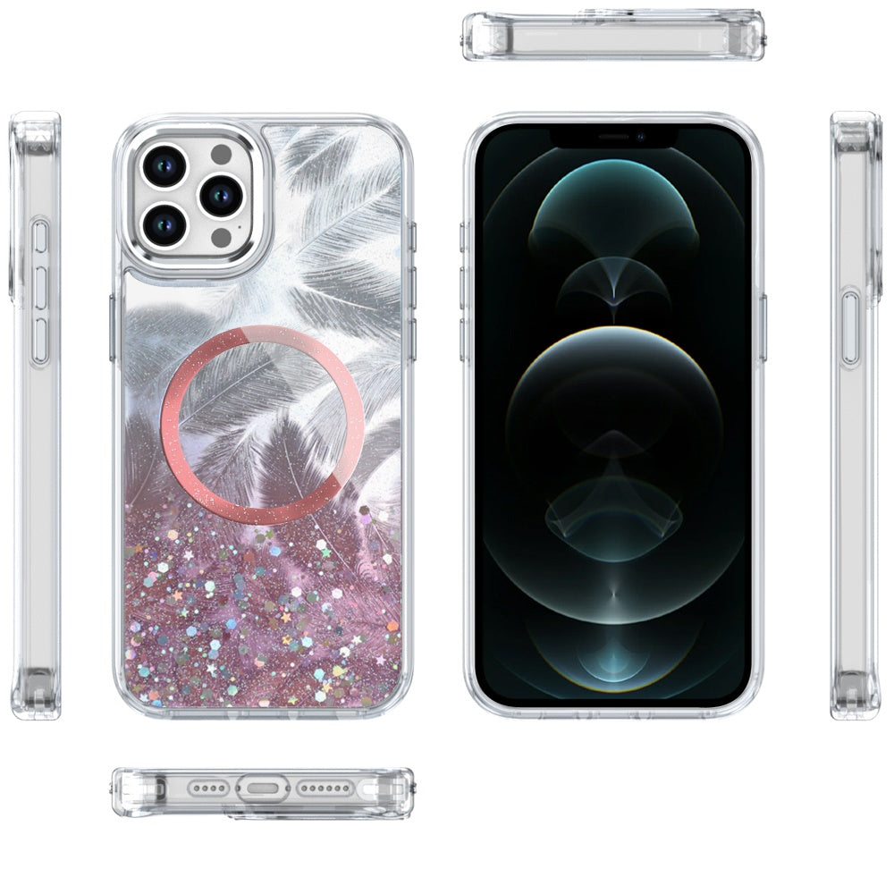 For Apple iPhone 14 Plus Epoxy Glitter Shimmer Fashion Case with Magnetic Magsafe Compatible Hybrid Sparkling Slim Protective Case Cover