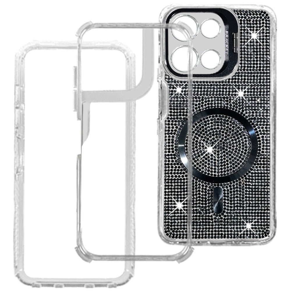 Phone Case for Motorola Moto G Play 5G 2026 Luxury Glitter Magnetic Hybrid with Camera Stand Dual Layer Shockproof Sparkle Dot Pattern Clear Edges Cover