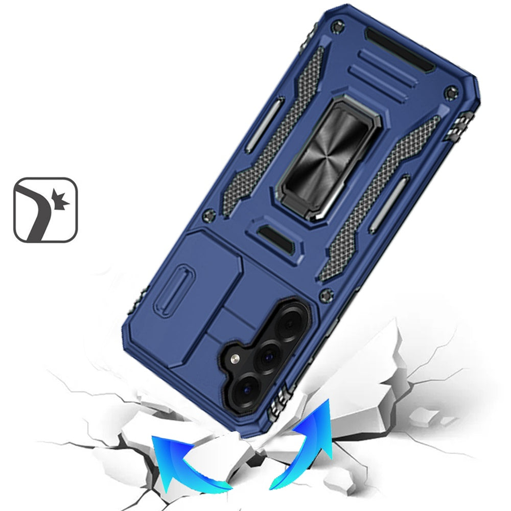 For Samsung Galaxy A37 Tough Hybrid Case with Movable Camera Window & Metal Ring Stand Shockproof Case Cover
