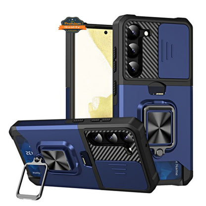 For Samsung Galaxy A17 5G Wallet Case with Slide Camera Protector, Credit Card Slot, Ring Sand, Magnetic Car Mount Case Cover