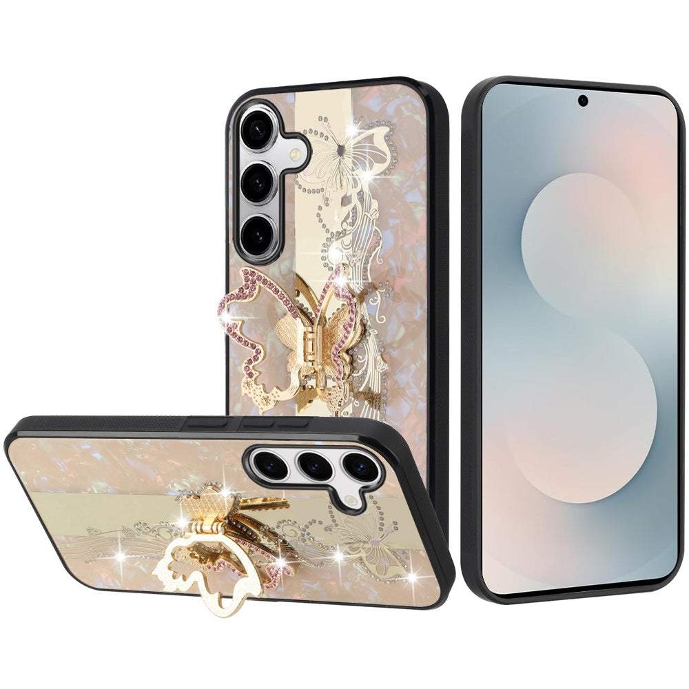 For Samsung Galaxy S26 Diamonds 3D Butterfly Bling Sparkly Glitter Ornaments Engraving Hybrid with Stand Fashion Case Cover