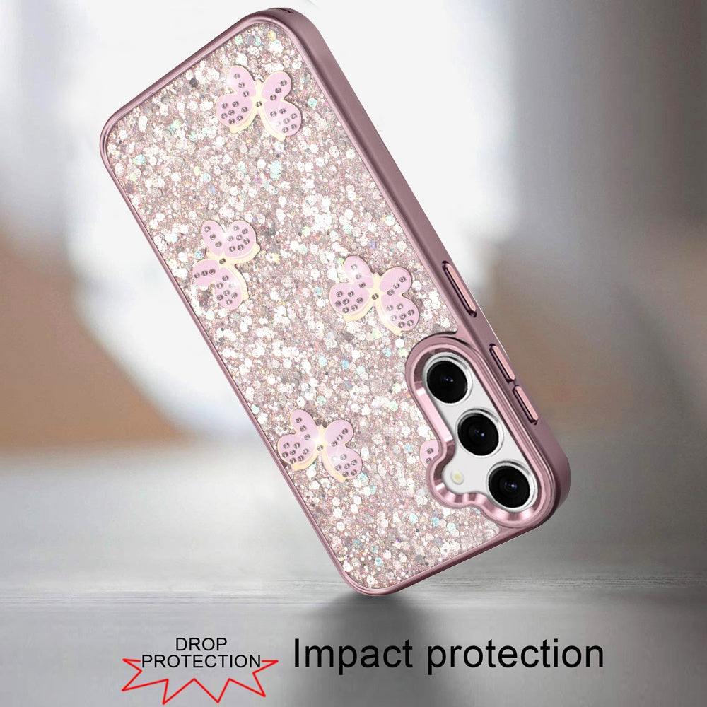 For Samsung Galaxy S26 Ultra Cute Butterfly Crystal Diamond Glitter Case Sparkle Bling Frame Metallic Edges, Shimmer TPU Hybrid Case Cover