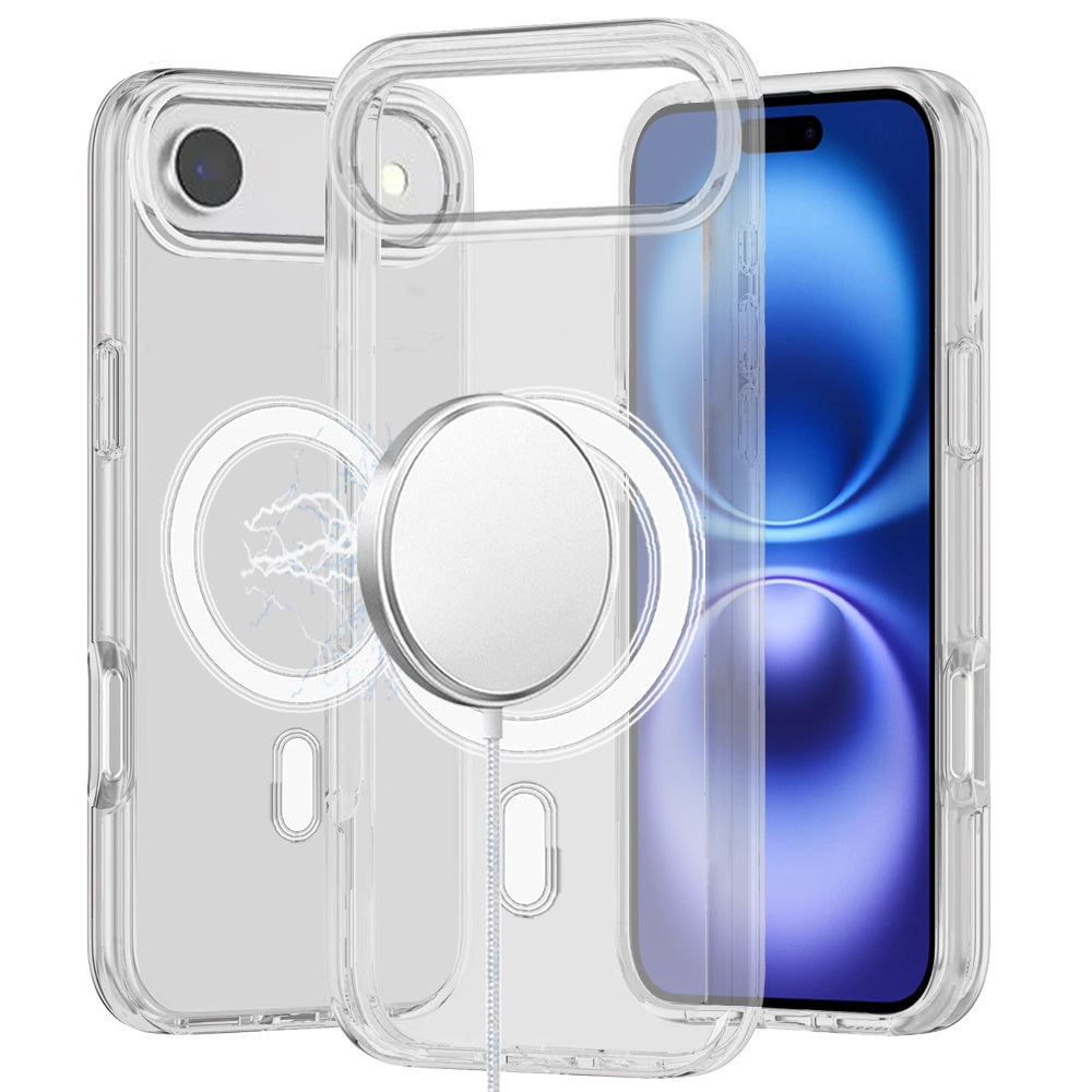 For Apple iPhone 17 AIR MagSafe Compatible Transparent Hybrid Case with Magnetic Circle, Shock Absorption TPU Rubber Case Cover Clear
