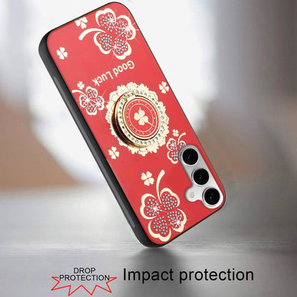 For Apple iPhone SE 4 Diamonds 3D Fashion Floral Bling Sparkly Glitter Ornaments Engraving Hybrid with Ring Stand Case Cover Red Good Luck Floral