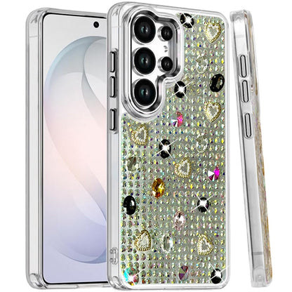 Phone Case for Samsung Galaxy S26 Ultra Chrome Fashion Hybrid Bling Diamond Heart Rhinestone Decorative Stones Sparkling Embellished Design Cover