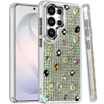 Phone Case for Samsung Galaxy S26 Ultra Chrome Fashion Hybrid Bling Diamond Heart Rhinestone Decorative Stones Sparkling Embellished Design Cover