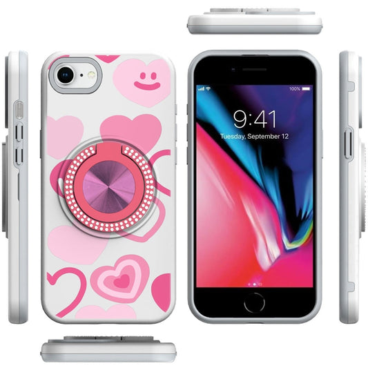 Phone Case for Apple iPhone SE 3 (2022) SE/8/7 Magnetic Ring Stand Matte Metal Hybrid Car Mount Friendly Shockproof Rotational Grip Diamond Design Pattern Cover Hearts