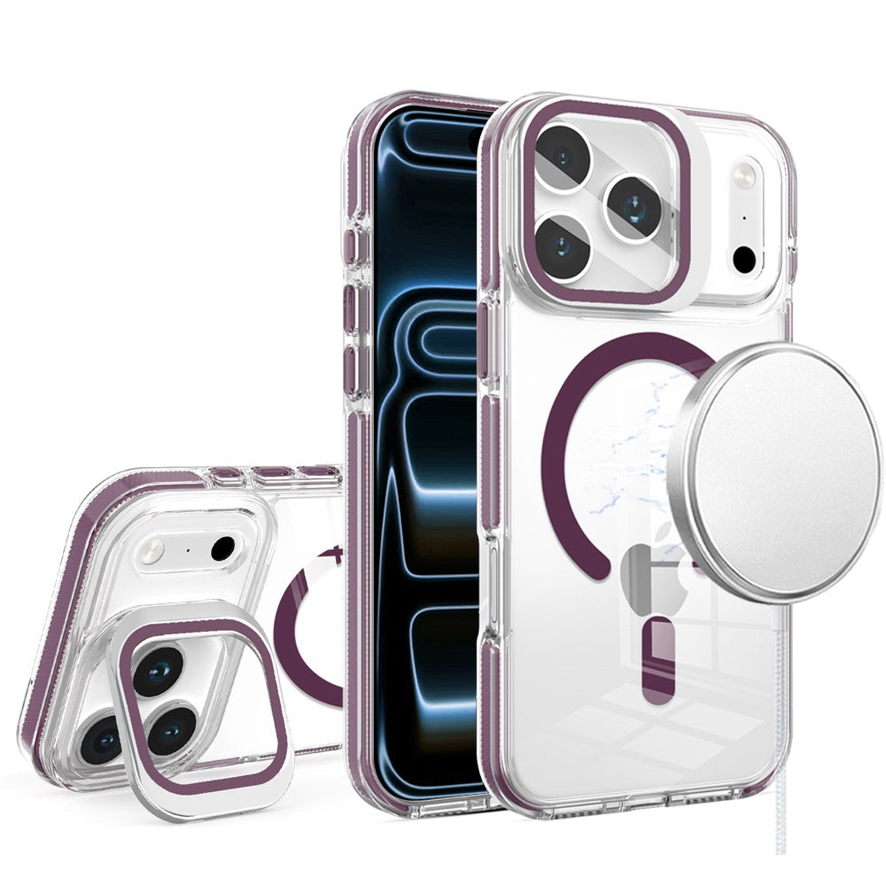 Phone Case for Apple iPhone 18 Pro Max/ 17 Pro Max Magnetic Circle Transparent Tough Hybrid Camera Stand Guard Stand Shockproof Color Edge Rugged Grip Cover Purple