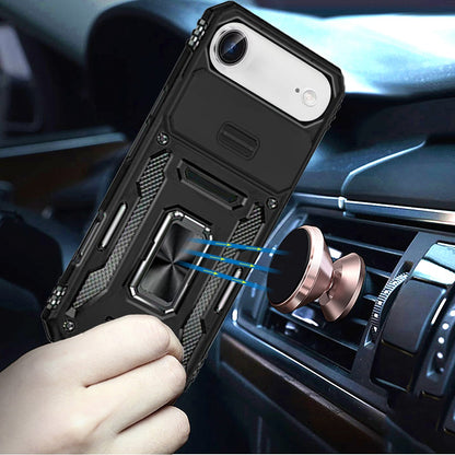 For Apple iPhone 17 Air (6.6") Tough Hybrid Case with Movable Camera Window & Metal Ring Stand Shockproof Case Cover