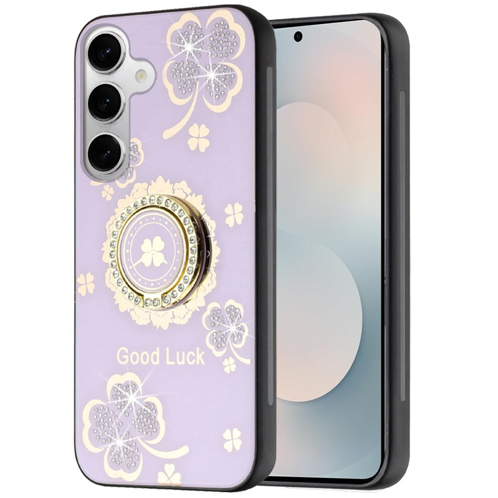 For Samsung Galaxy S25 FE, S25 Fan Edition Diamonds 3D Fashion Bling Sparkly Glitter Ornaments Engraving Hybrid with Ring Stand Case Cover