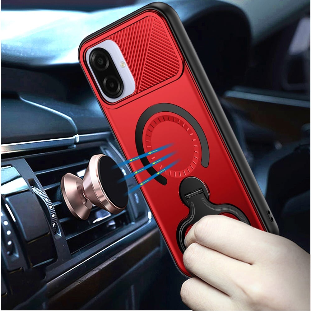 For Samsung Galaxy A07 Hybrid with Invisible 2 Hole Ring Stand Magnetic back Car Mount Friendly Protector Case Cover