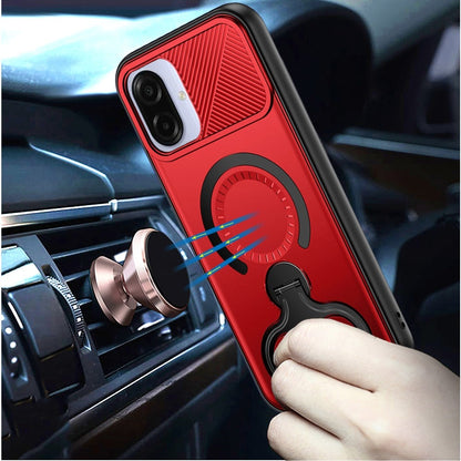 For Samsung Galaxy A07 Hybrid with Invisible 2 Hole Ring Stand Magnetic back Car Mount Friendly Protector Case Cover