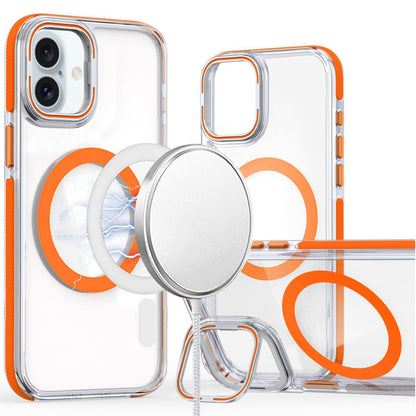 For Apple iPhone 17 Pro (6.3") Hybrid Clear Back Case with Invisible Camera Bracket Stand, MagSafe Magnetic Circle, Shockproof Color Frame Case Cover Cosmic Orange