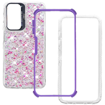 Phone Case for Galaxy A17 5G Luxury Bling Scattered Glitter Hybrid Dual Layers with Integrated Camera Stand and Sparkle Finish Design Cover