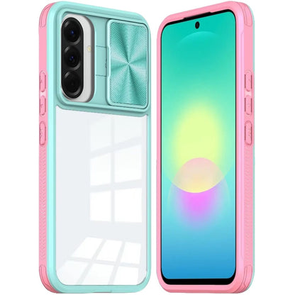 Phone Case for Samsung Galaxy A27 Clear Transparent Back with Sliding Camera Hybrid Shockproof Slim Protective Durable Colorful Frame Cover