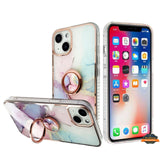 For Apple iPhone 15 Plus (6.7") Fashion Design Pattern Hybrid Ring Kickstand Bling Diamond Hard TPU Protective  Phone Case Cover
