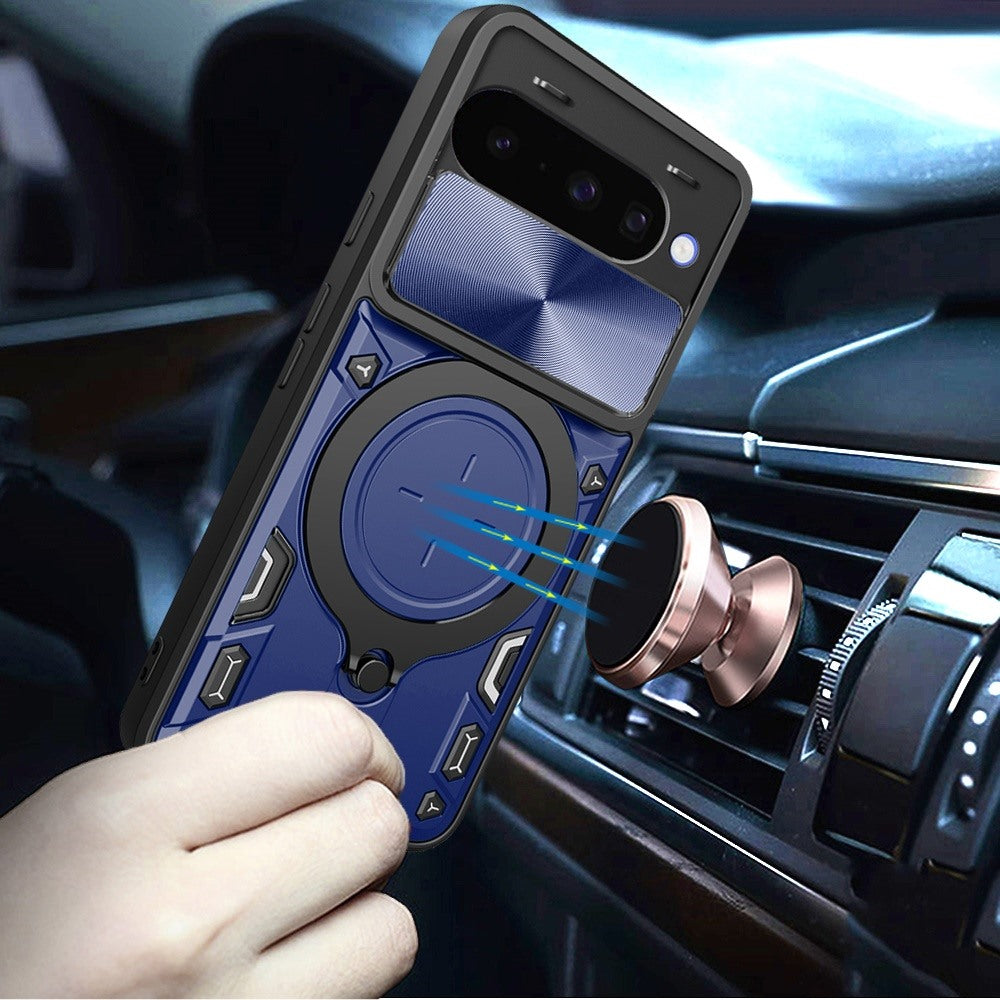 Phone Case for Google Pixel 11 Pro XL Magnetic Ring Stand Shockproof Hybrid Full Camera Slide Guard Anti Slip Heavy Duty Protective Armor Cover