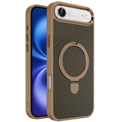 For Apple iPhone 17 Air (6.6") Hybrid Carbon Fiber Design with MagSafe Compatible [Magnetic Circle], Ring Stand Shockproof Slim TPU Case Cover