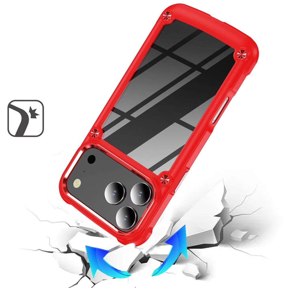 For Apple iPhone 17 Pro Max Hybrid Transparent Rubber with Metal Buttons & Camera Edges Hard TPU Corner Frame Bumper Case Cover