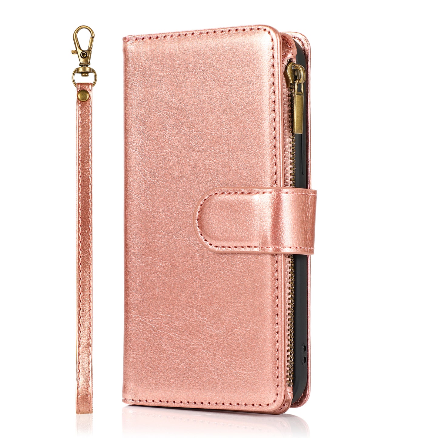 For Samsung Galaxy S26+ / S26 Plus Wallet Case with ID/ Card Holder, Wristlet Strap, Magnetic TPU Protective Shockproof Folio Flip Case Cover Rose Gold