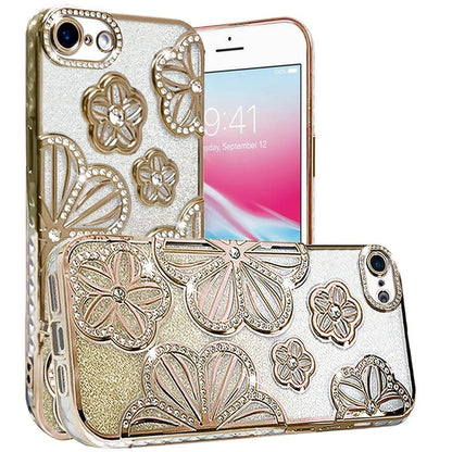 Phone Case for Apple iPhone SE 3 (2022) SE/8/7 Shimmer Glitter Floral Thick TPU Shockproof Durable Grip Camera Protection Anti-Scratch Stylish Design Cover