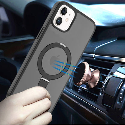 Phone Case for Apple iPhone 12 /12 Pro Magnetic Ring Stand Full Rotation Matte Shockproof Grip Anti Slip Durable Camera Protection Hybrid Cover Black
