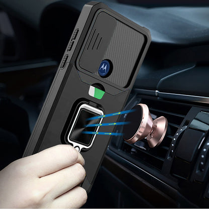 Phone Case for Moto G Play (2023) Card Holder Magnetic Ring Stand Shockproof Anti Slip Wallet Grip Protective Hybrid Design Cover Black
