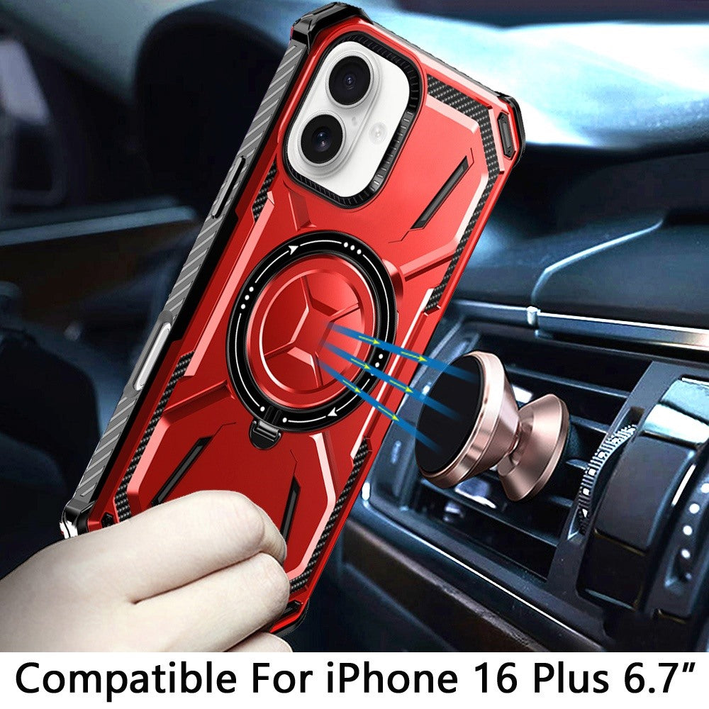 For Apple iPhone 16 Plus Shockproof Hybrid Magnetic Ring Case - 360° Rotatable Stand with MagSafe Compatibility Case Cover