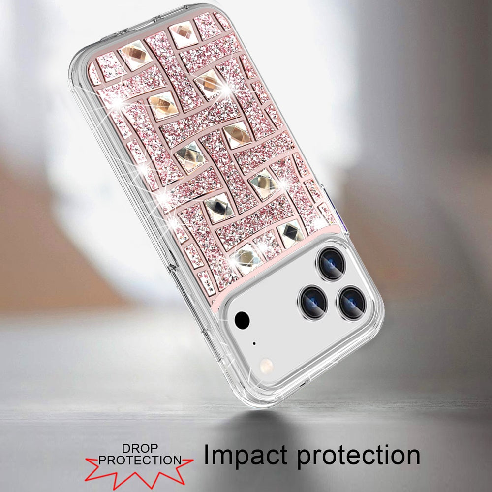 For Apple iPhone 17 Pro Max Sparkly 3D Design Diamond Shockproof Protective Bling Glitter Rhinestone Hybrid Skin PC & TPU Case Cover