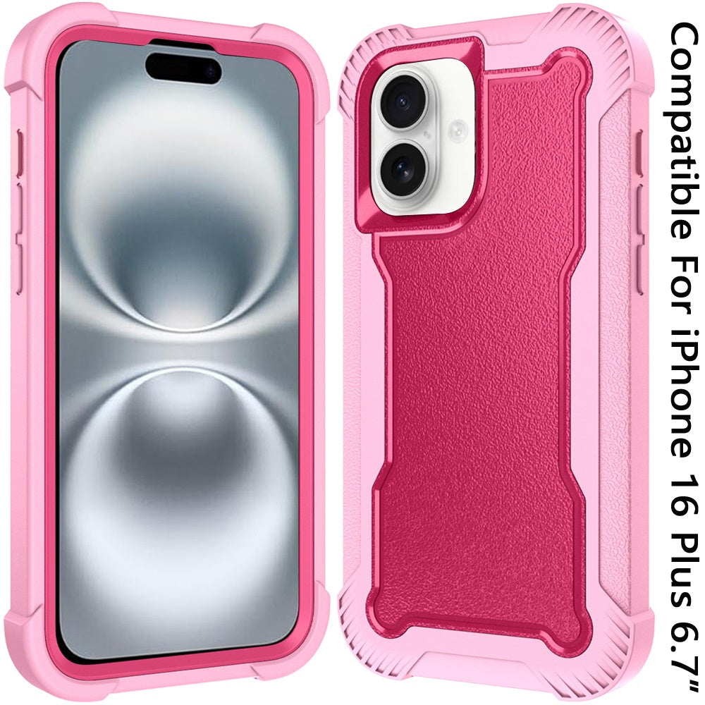 For Apple iPhone 16 Plus Tough Hybrid Case - Shockproof 3-in-1 Armor Full-Body Protection PC + TPU Rubber Bumper Frame Case Cover