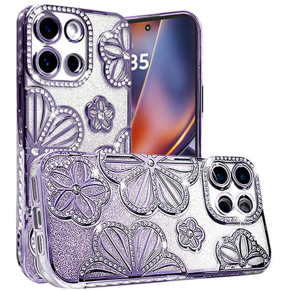 For Motorola Moto G Stylus 5G 2025 Luxury Flower Design Sparkle Glitter Diamond Rhinestone Shimmer Bling Plating Thick TPU Hard PC Case Cover