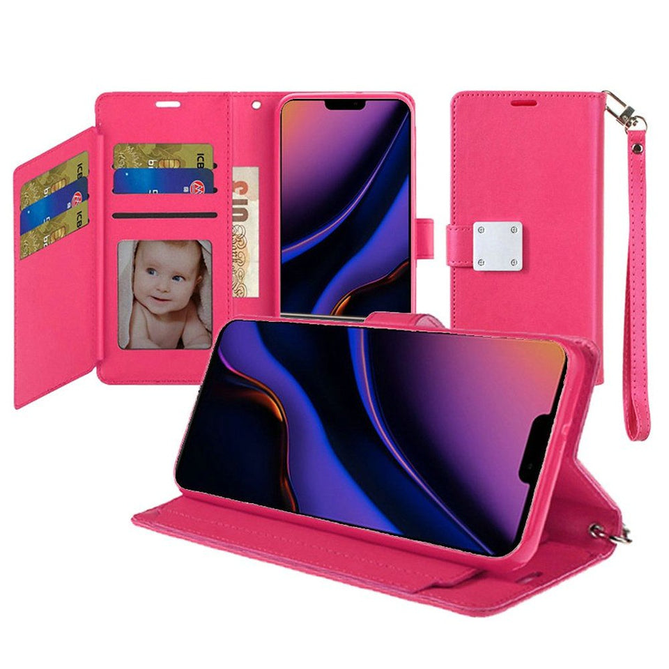 For Apple iPhone SE 4 Wallet Cases PU Leather with Credit Card /ID /Cash Holder Slot Dual Flip Pouch, Stand and Strap Case Cover Hot Pink