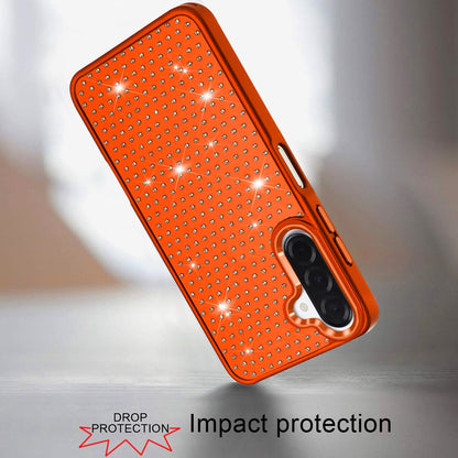 Phone Case for Samsung Galaxy A17 5G Luxury Diamond Bling Sparkle Chrome Metallic Edge Shockproof Durable Protective Stylish Premium Hybrid Design Cover Cosmic Orange