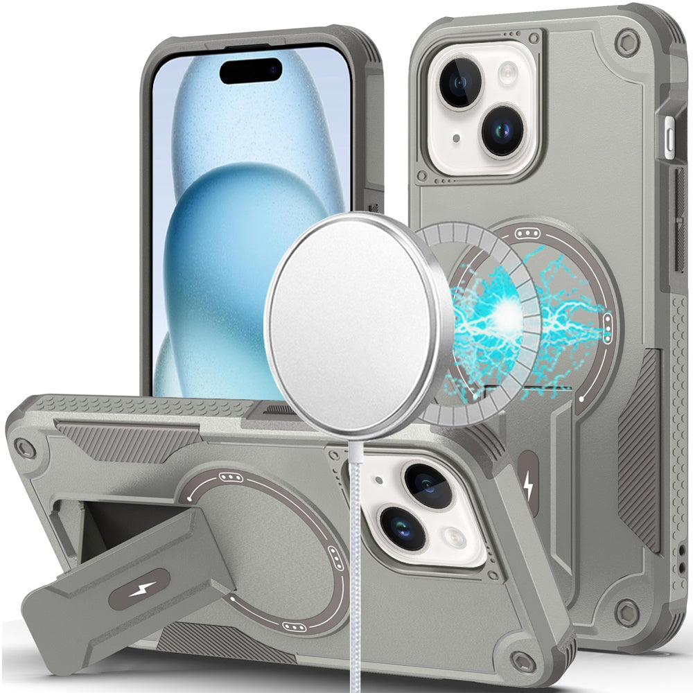 For Apple iPhone 15 Magnetic Invisible Kickstand Holder with Magsafe, Slim Fit Shockproof Hybrid Military Grade Heavy Duty Case Cover