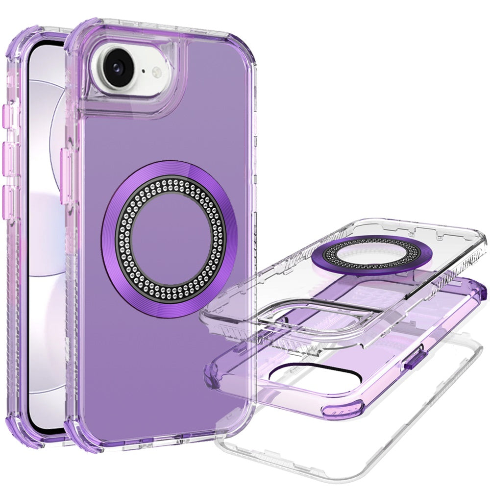 Phone Case for Apple iPhone 17E / iPhone 16E / iPhone SE4 Luxury Bling Rhinestone Glitter Magnetic Circle Frosted Hybrid Dual Layer TPU Tough Construction, Sparkling Finish Cover