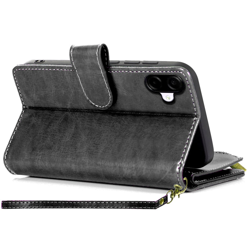 Phone Case for Samsung Galaxy A08 4G, A07 5G, A07 4G Luxury Leather Wallet Card Holder Zipper Pocket Money Storage Protective Grip Design with Strap Cover