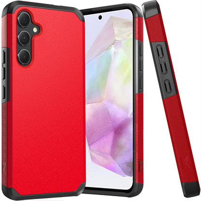 Phone Case for Samsung Galaxy A56 / A36 Slim Tough Hybrid Shockproof Heavy Duty Durable Armor Dual Layer Drop Resistant Impact with Screen Protector Cover Red