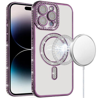 For Apple iPhone 16 Pro Max Bling Case with Diamond Magnetic Circle, Transparent Slim Shockproof Hybrid Slim Fit Case Cover