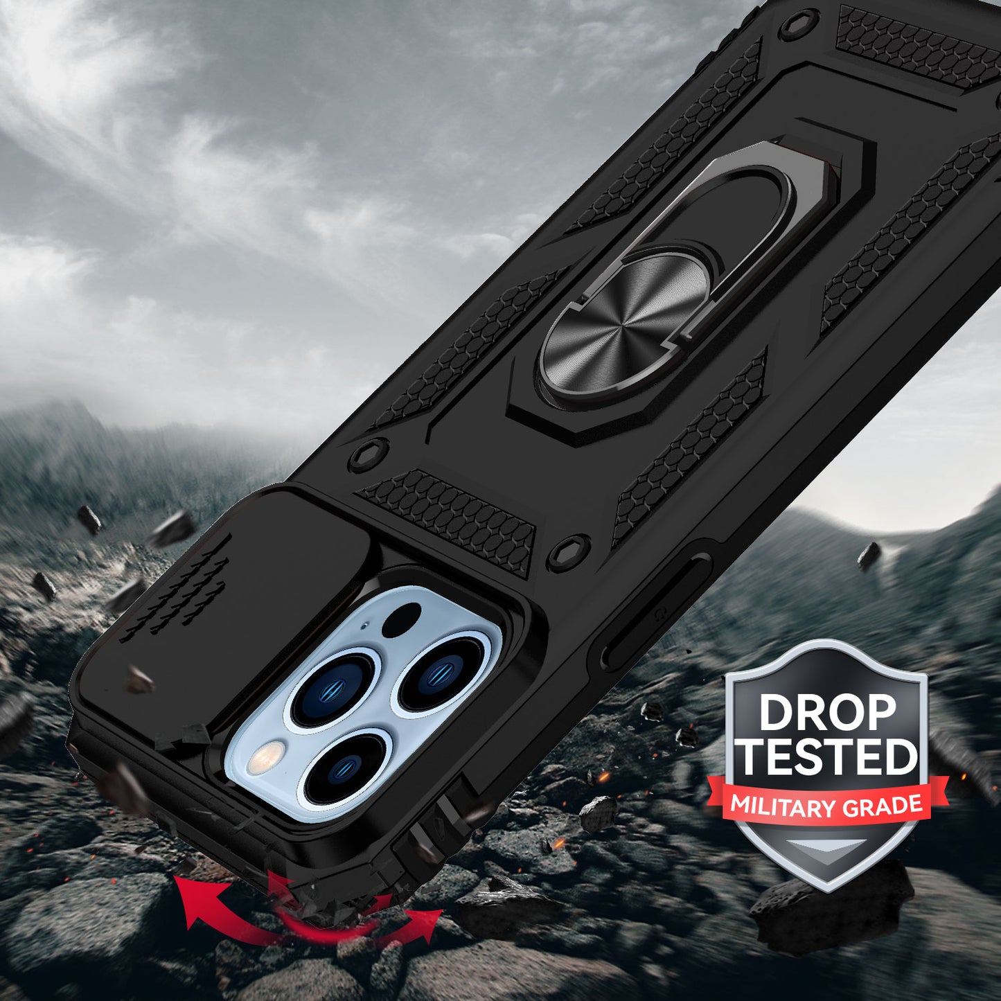 For Motorola Moto G 5G 2025 Hybrid Ring Shockproof with 360° Rotate Ring Kickstand, Camera Lens Protection, Soft Edge Bumper Case Cover Burgundy
