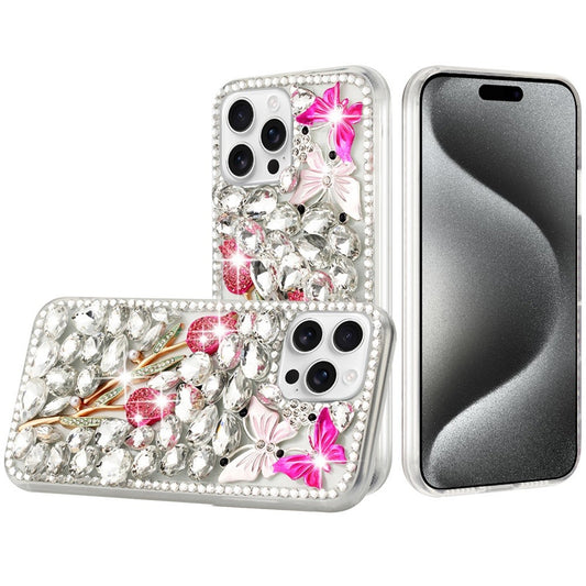 Phone Case for Apple iPhone 15 Pro Luxury Full Diamond Glitter 3D Floral Ornament Hybrid Shockproof Stylish Rhinestone Designer Protective Elegant Cover
