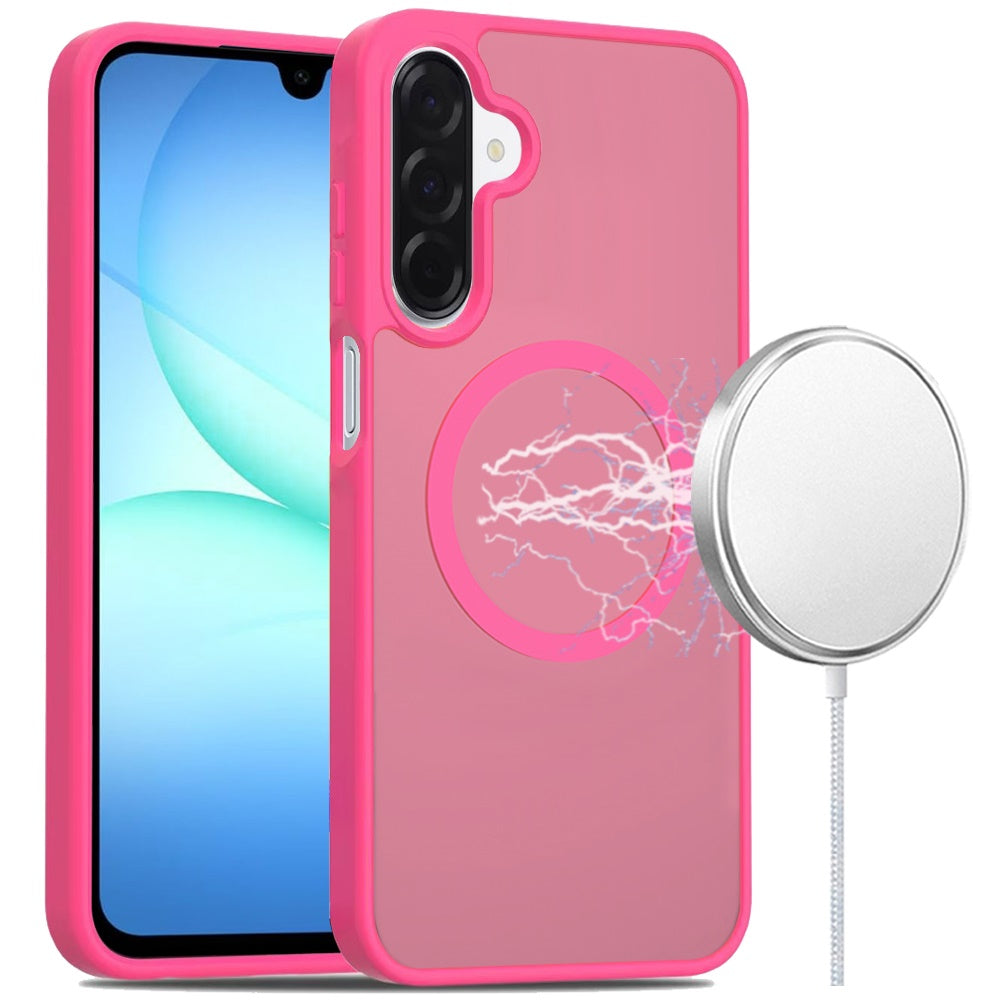 Phone Case for Samsung Galaxy A17 5G Magnetic Matte Hybrid Shockproof Smooth Grip Durable Camera Protection Anti-Slip Soft Touch TPU Armor Cover Pink