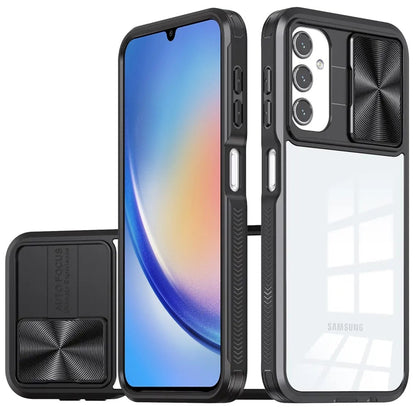 For Samsung Galaxy A15 5G Hybrid Cases with Sliding Camera Cover Transparent Shockproof Bumper TPU Protective Case Cover