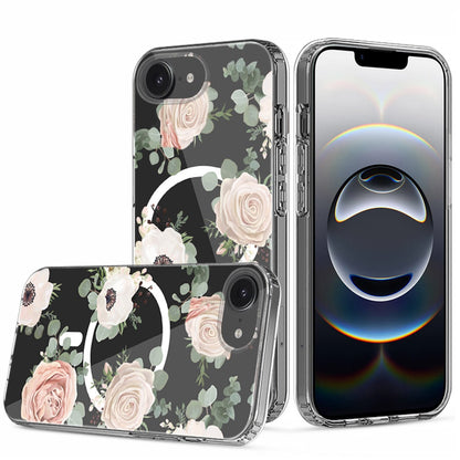 For Apple iPhone 17E /16E Hybrid Flower Design Stylish Fashion Case, MagSafe Compatible, Thick Shockproof Hard PC Case Cover