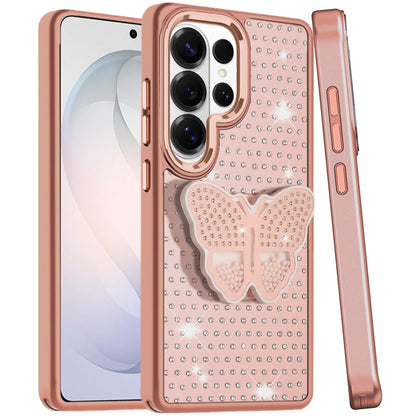 For Samsung Galaxy S26 Ultra Butterfly Moveable Grip 3D Pop Stand Full Diamond Bling Sparkling TPU Fashion Hybrid Case Cover