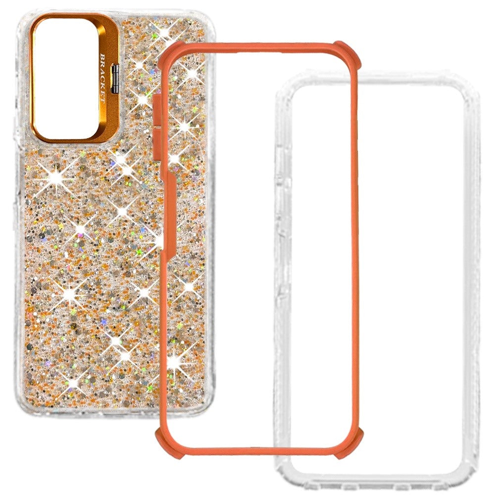 Phone Case for Samsung Galaxy A27 Luxury Bling Scattered Glitter Hybrid Dual Layers with Integrated Camera Stand and Sparkle Finish Design Cover